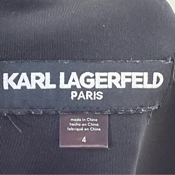 KARL LAGERFELD Black Studded Scuba Sheath Dress Size 4 Cocktail Party Designer - Picture 5 of 7